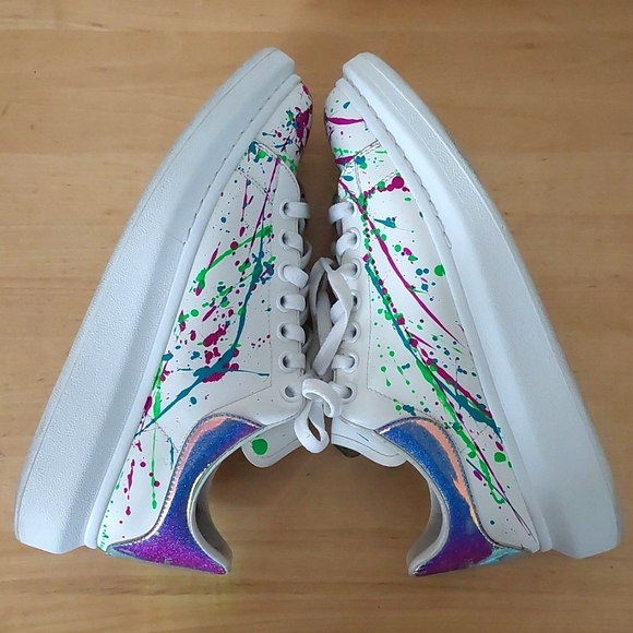 Alexander Mcqueen Abstract Colorful Painted White Leather Sneaker - Picture 8 of 16